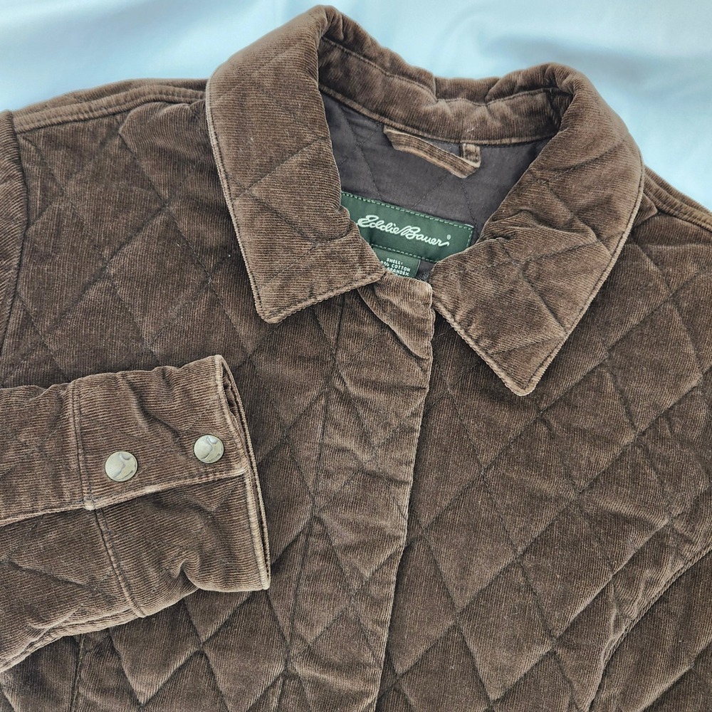 Eddie Bauer Womens Brown Quilted Corduroy Jacket M Equestrian Country Heritage